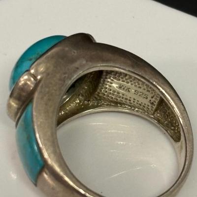 LOT 241: Sterling Silver (925) & Turquoise Ring, Sz 7