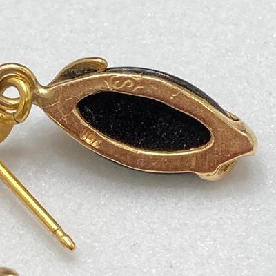 LOT 244: Yellow Gold and Black Onyx Pierced Earrings - 10K, 2.21 gtw