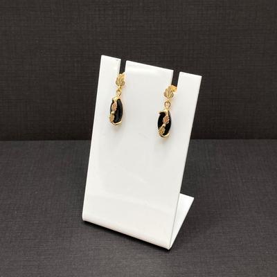 LOT 244: Yellow Gold and Black Onyx Pierced Earrings - 10K, 2.21 gtw