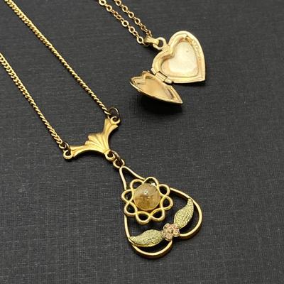 LOT 246: Vintage Gold Filled Jewelry Collection - Van Dell, Heart Locket, Brooch and More