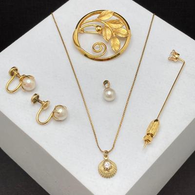 LOT 247: Gold Filled Jewelry Collection - Pendant Necklace, Brooch, Earrings and More