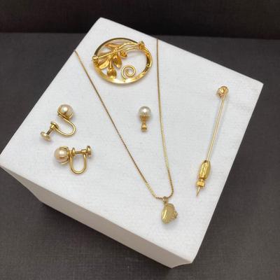 LOT 247: Gold Filled Jewelry Collection - Pendant Necklace, Brooch, Earrings and More