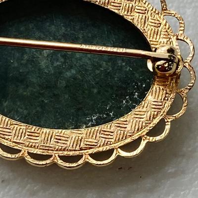 LOT 250: Vintage Moss Agate Gold Filled Collection - Pendant, Brooch and Screw Back Earrings