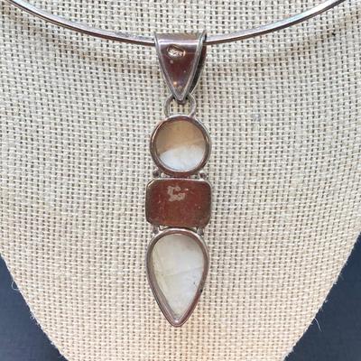 LOT 257: Sterling Choker with Gemstone Pendant Necklace - 35.8 gtw