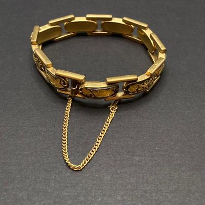LOT 259: Vintage Bracelets - Damascene Bracelet with Safety Clasp, Sterling, Abalone and More