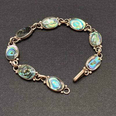 LOT 259: Vintage Bracelets - Damascene Bracelet with Safety Clasp, Sterling, Abalone and More