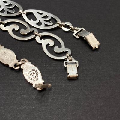 LOT 259: Vintage Bracelets - Damascene Bracelet with Safety Clasp, Sterling, Abalone and More