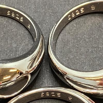LOT 261: Collection of Shiny 925 Sterling Rings Sizes 8 and 9 - 24.4 gtw