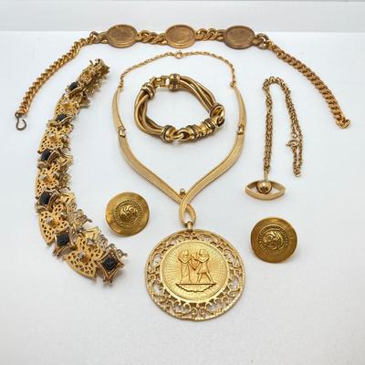 LOT 262: Dazzling Gold Tone Egyptian Style Jewelry Collection