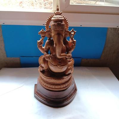HAND CARVED SANDALWOOD LORD GANESHA, GOD OF WISDOM, PROSPERITY AND GOOD FORTUNE