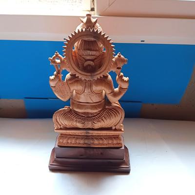 HAND CARVED SANDALWOOD LORD GANESHA, GOD OF WISDOM, PROSPERITY AND GOOD FORTUNE