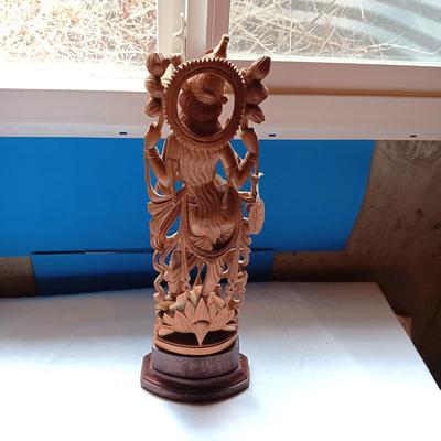 HAND CARVED HINDU LORD KRISHNA, REPRESENTING LOVE, COMPASSION AND WISDOM