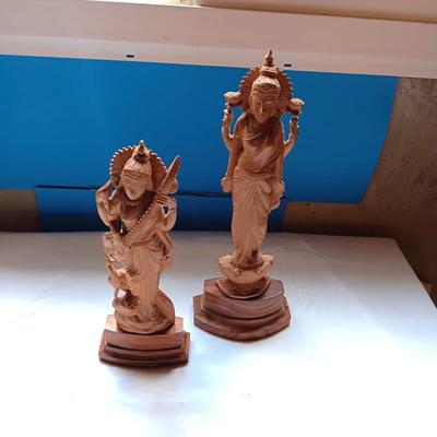 HAND CARVED HINDU GODDESSES SARASWATI & LAKSHMI