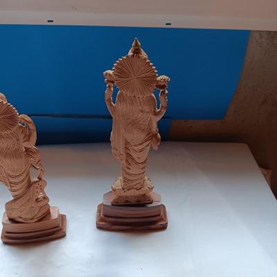 HAND CARVED HINDU GODDESSES SARASWATI & LAKSHMI