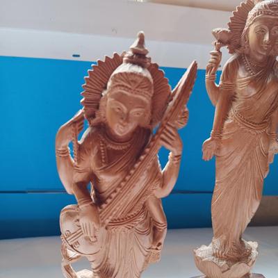 HAND CARVED HINDU GODDESSES SARASWATI & LAKSHMI