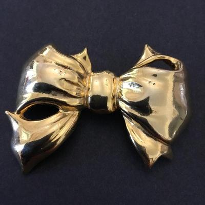 Vintage, large, gold tone bow brooch