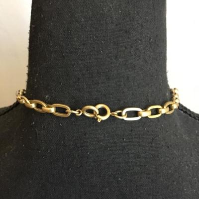 Beautiful satin, gold, toned, rhinestone fashion, choker style necklace