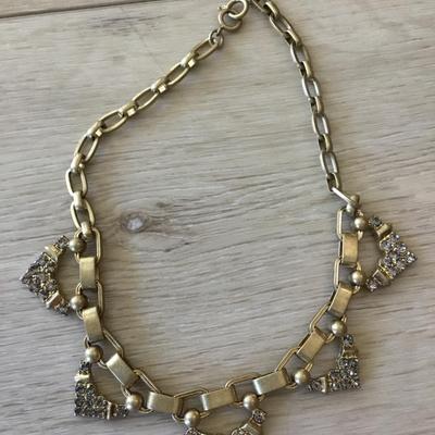 Beautiful satin, gold, toned, rhinestone fashion, choker style necklace