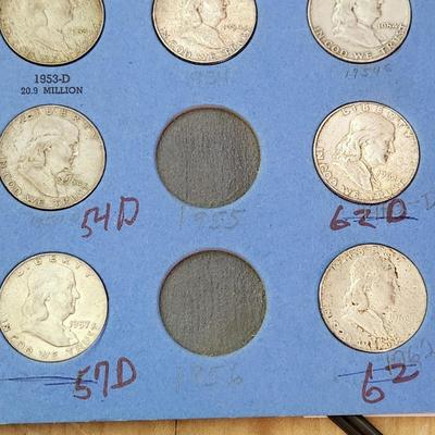 30 Silver Ben Franklin .50 cent Half Dollar Silver Coins in Album
