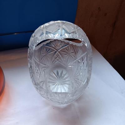 HANDCRAFTED ORANGE GLASS VASE AND A GLASS BASKET