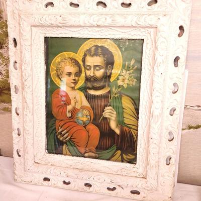 Lot #89 Antique Color Lithograph in Original frame - St. Joseph and the Christ Child