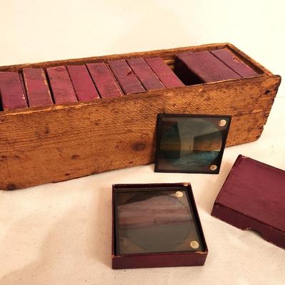 Lot #90 Wooden Box Full of Glass Magic Lanterns Slides/Sets