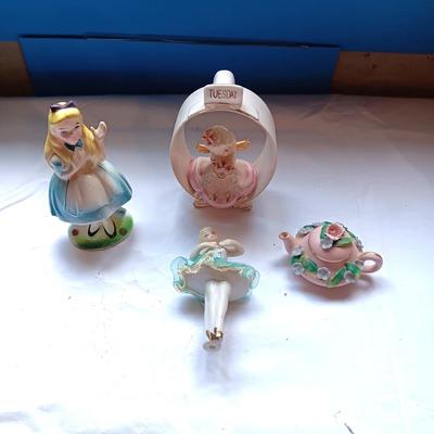 WALT DISNEY PRODUCTIONS ALICE IN WONDERLAND AND 3 OTHER VINTAGE FIGURINES