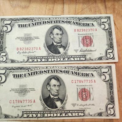 United States Currency $5 Dollar ***Red Seal *** $2 Dollar Bills $1 Dollar