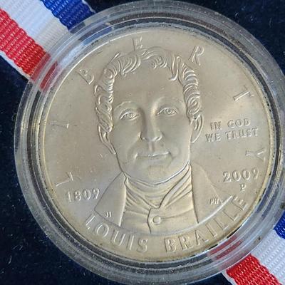 Louis Braille United States $1 One Dollar 90% Silver Coin