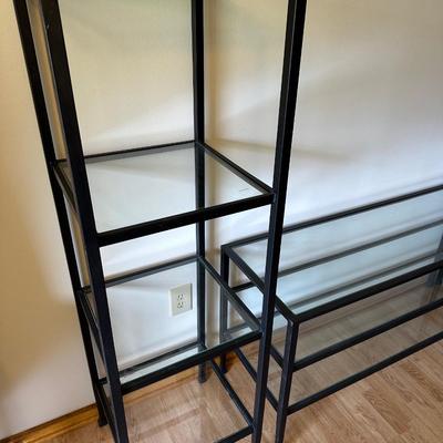 Modern Black Metal & Tempered Glass 3-Piece Display Shelf Unit