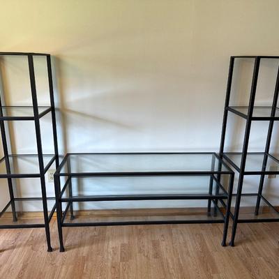 Modern Black Metal & Tempered Glass 3-Piece Display Shelf Unit