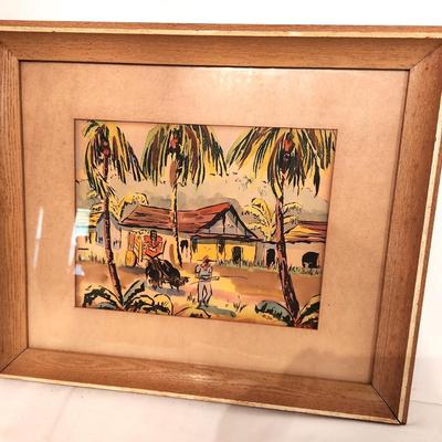 Lot #93 Great Mid-Century Modern Watercolor - Tropical Scene - signed