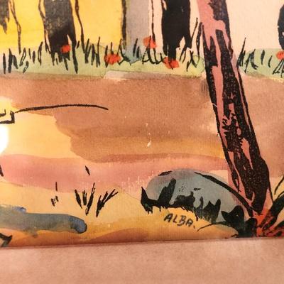 Lot #93 Great Mid-Century Modern Watercolor - Tropical Scene - signed