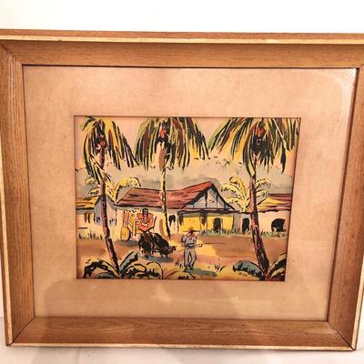 Lot #93 Great Mid-Century Modern Watercolor - Tropical Scene - signed