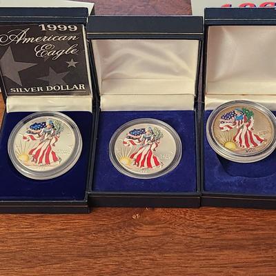 3 American Eagle Silver Dollar Coins 1 oz. Fine Silver
