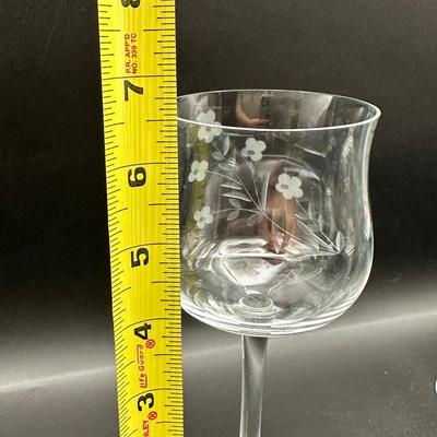 Set of 4 Etched Floral Stemmed Wine Glasses