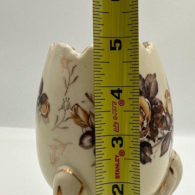 Vintage Hand Painted Porcelain Three Legged Pedestal Egg Vase