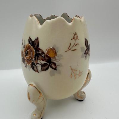 Vintage Hand Painted Porcelain Three Legged Pedestal Egg Vase