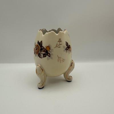 Vintage Hand Painted Porcelain Three Legged Pedestal Egg Vase