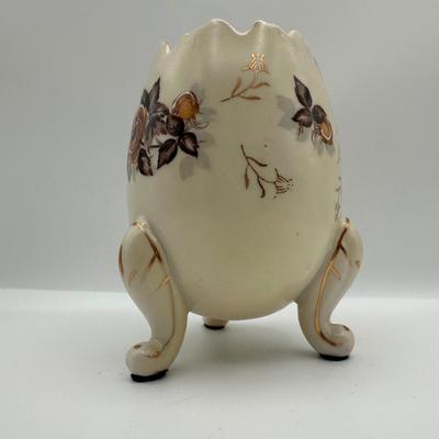 Vintage Hand Painted Porcelain Three Legged Pedestal Egg Vase