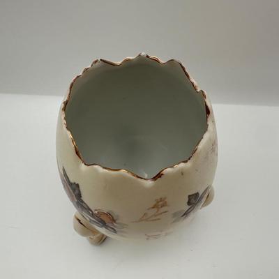 Vintage Hand Painted Porcelain Three Legged Pedestal Egg Vase