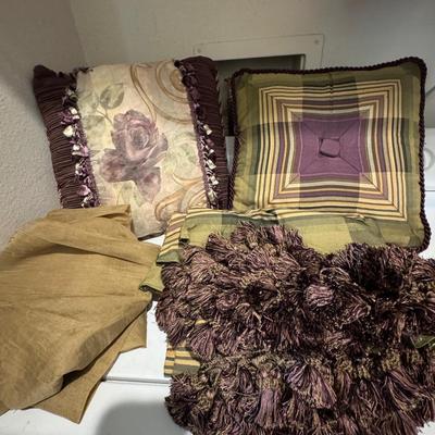 Sheets, pillows, and curtains.