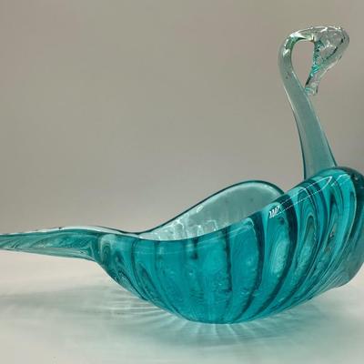 Vintage Aqua Blue Art Glass Nesting Swans Trinket Dishes Set of 3