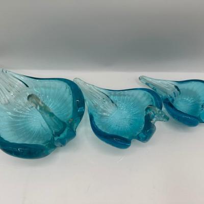 Vintage Aqua Blue Art Glass Nesting Swans Trinket Dishes Set of 3