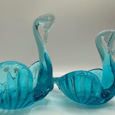 Vintage Aqua Blue Art Glass Nesting Swans Trinket Dishes Set of 3
