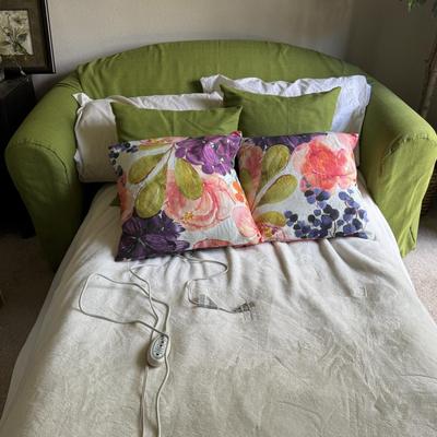Futon, Blow up mattress And pillows.