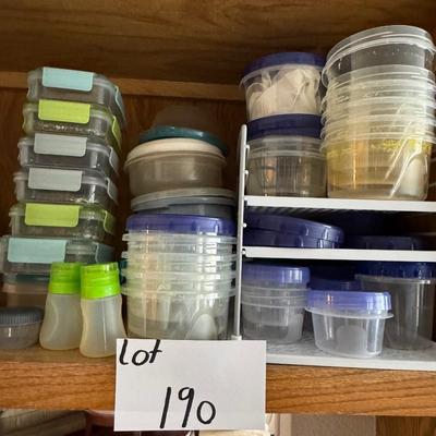 Food storage containers, commonly referred to as Tupperware.