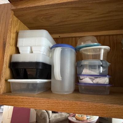 Food storage containers, commonly referred to as Tupperware.