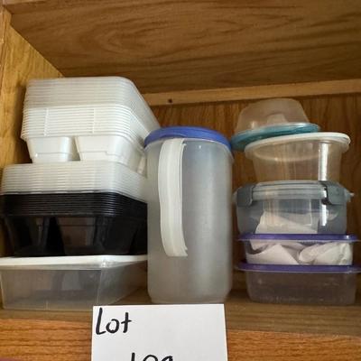 Food storage containers, commonly referred to as Tupperware.