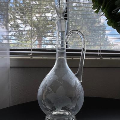 Vintage Etched Glass Decanter Set.